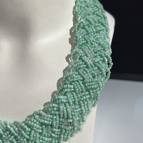 Elegant Mint Green and Clear Multi-Strand Pill Bead Necklace - 17 Inches - Picture 8 of 14